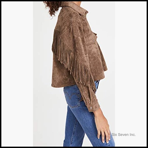 Faux Suede Fringe Jacket with Snap Closure Front - Picture 5 of 7